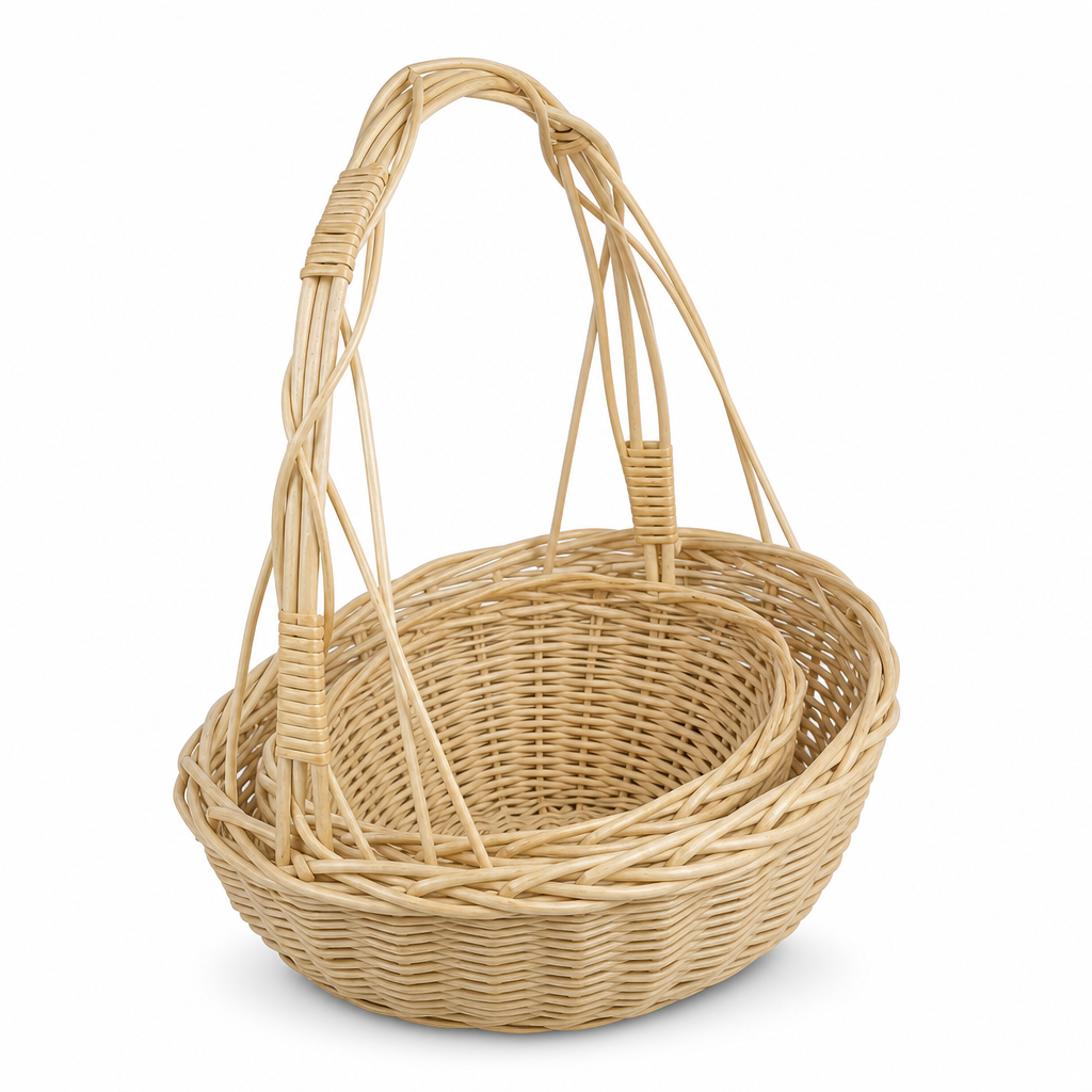 48 Pieces Decorative Wicker Basket with Tall Handle, Natural, 38 x 28 x 45 cm