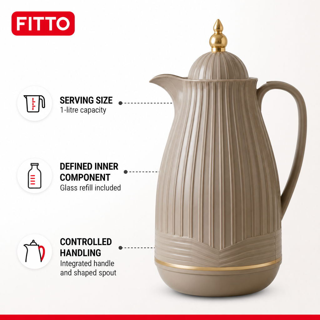 60 Pieces Plastic Vacuum Flask with Glass Refill, 1 Litre, Taupe