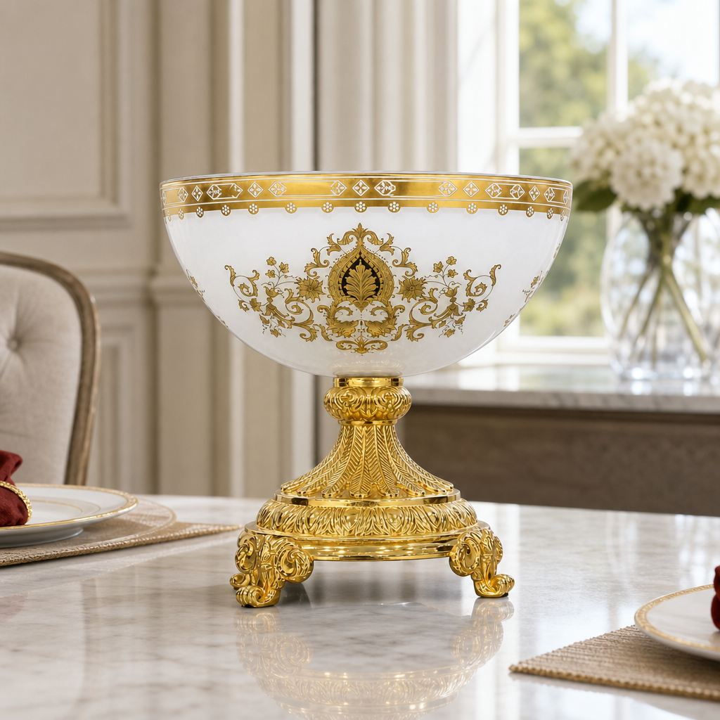 48 Pieces Decorative Pedestal Serving Bowl, White and Gold Ornate Table Centrepiece, 1 Piece