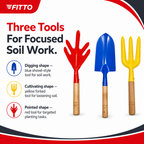 144 Pieces Garden Hand Tools Set, Red Blue and Yellow 3-Piece Set with Wooden Handles for Digging and Cultivating