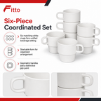 60 Pieces Stackable Ceramic Coffee Mugs with Geometric Handles, White, Set of 6
