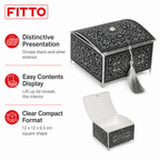 240 Pieces Decorative Chocolate Box with Ornate Pattern and Tassel, Black and Silver, 12 x 12 x 6.5 cm, 1 Piece