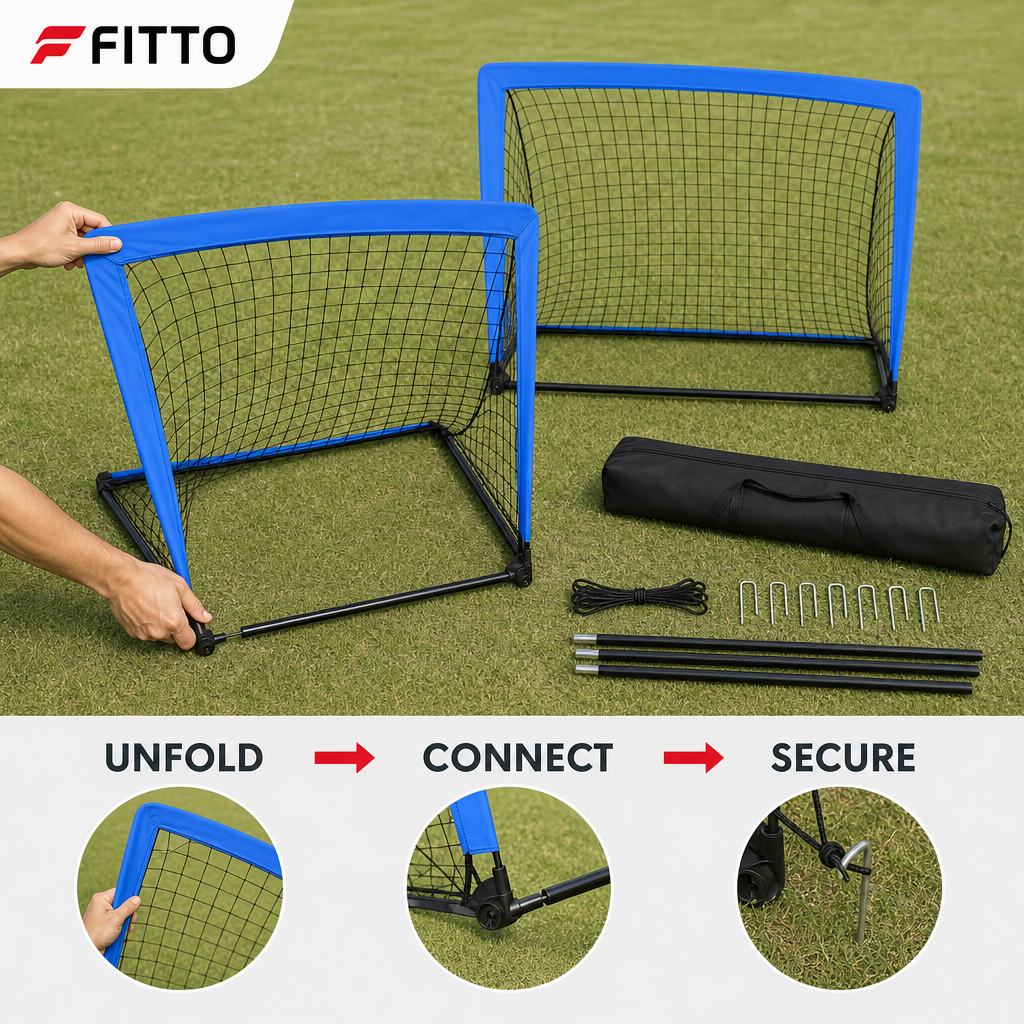 48 Pieces Soccer Goal Net Practice Set, 2-Pack Foldable Training Goals with Carry Bag, Ground Pegs and 3 ft x 4 ft Size