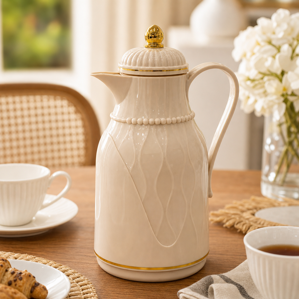 72 Pieces Vacuum Flasks with Handle, Lid and Pour Spout, 1 Litre, Beige or Ivory, 1 Piece