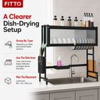 48 Pieces Over-the-Sink Dish Drying Rack with Cup, Plate and Utensil Holders, Black, 85 × 25 × 90.5 cm