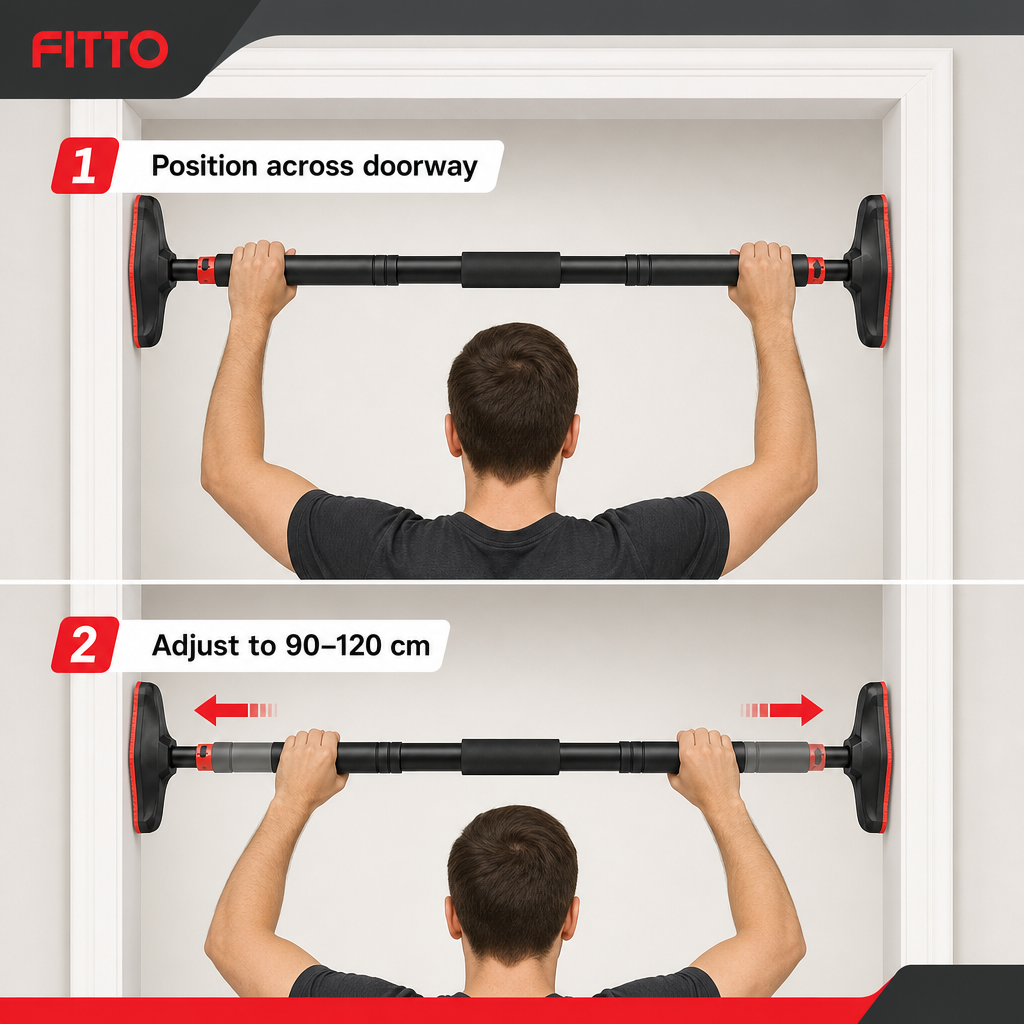 60 Pieces Adjustable Doorway Pull-Up Bar, 90–120 cm, Black and Red