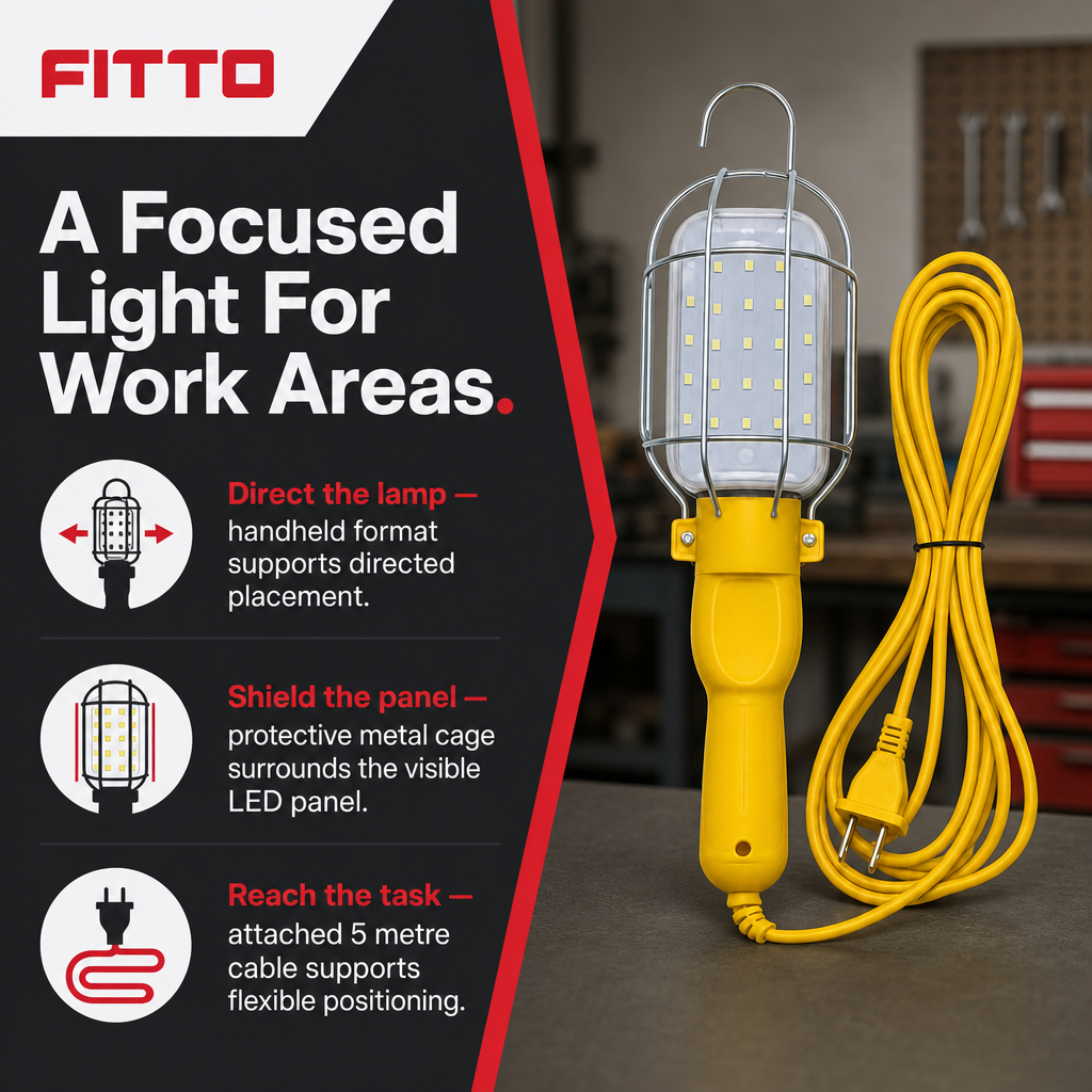 96 Pieces LED Work Light with Protective Metal Cage, Corded Handheld Trouble Light, 5 Metre Cable, Yellow, 1 Piece