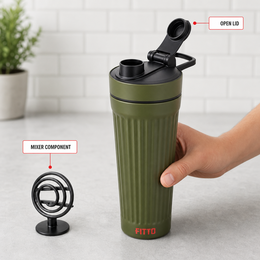 96 Pieces Stainless Steel Shaker Bottle with Mixer, 1000ml, Olive Green