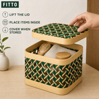 96 Pieces Woven Storage Box with Lid, Natural and Green, 12.5 x 15 x 13 cm