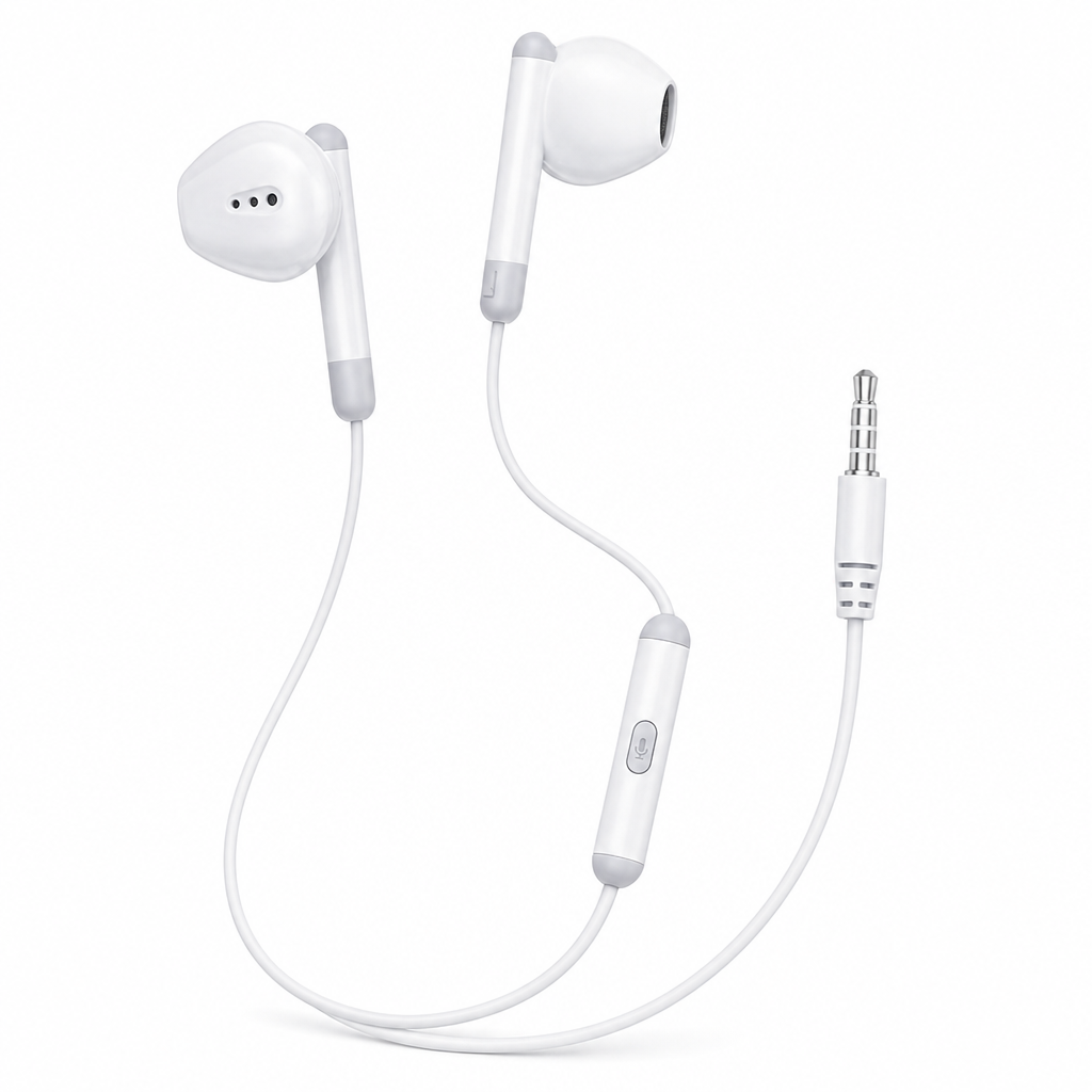 144 Pieces Wired Stereo Earphones with Inline Microphone, 3.5mm AUX Connection, White