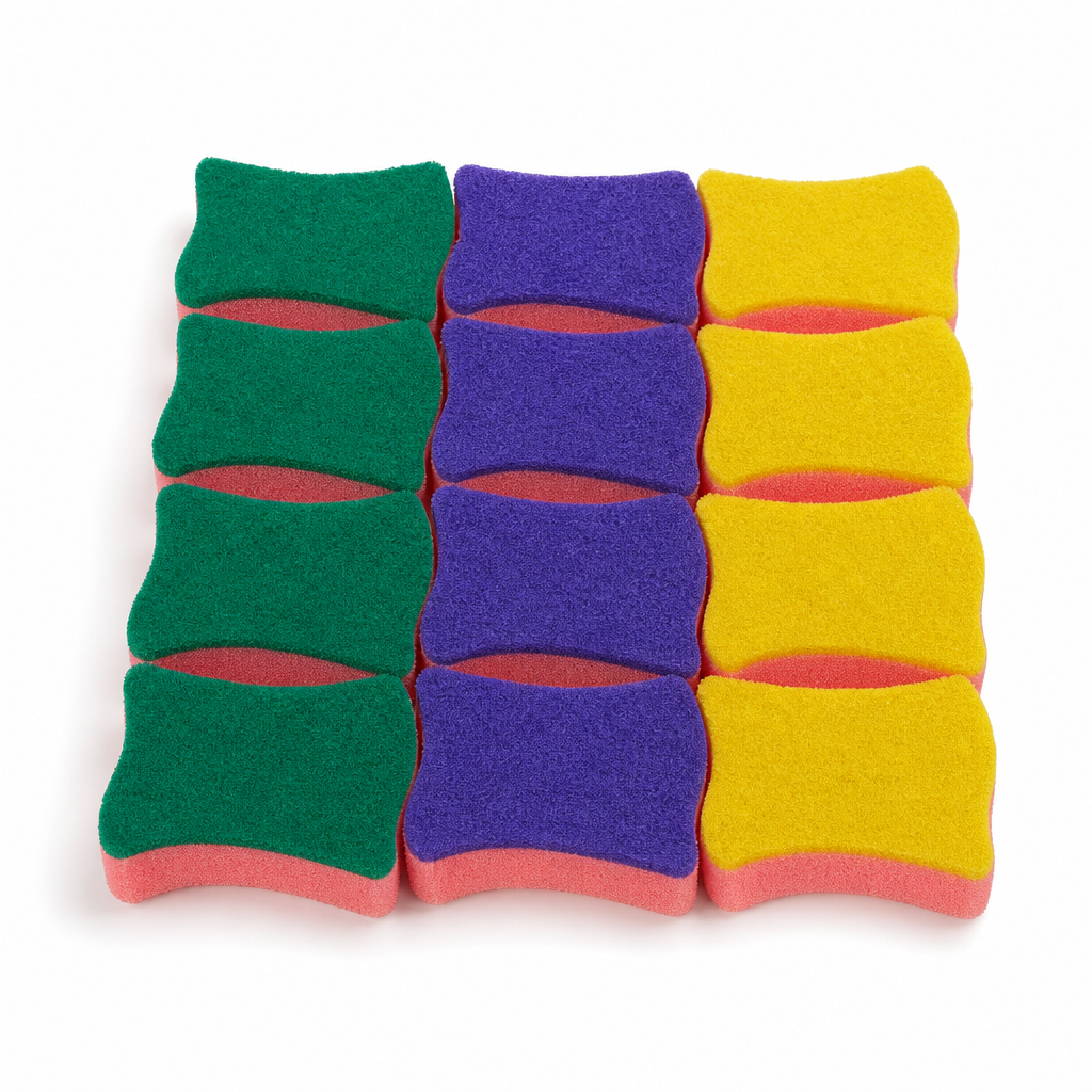 96 Pieces Cleaning Sponges, Multi-Colour Kitchen Scrubbers, Pack of 12