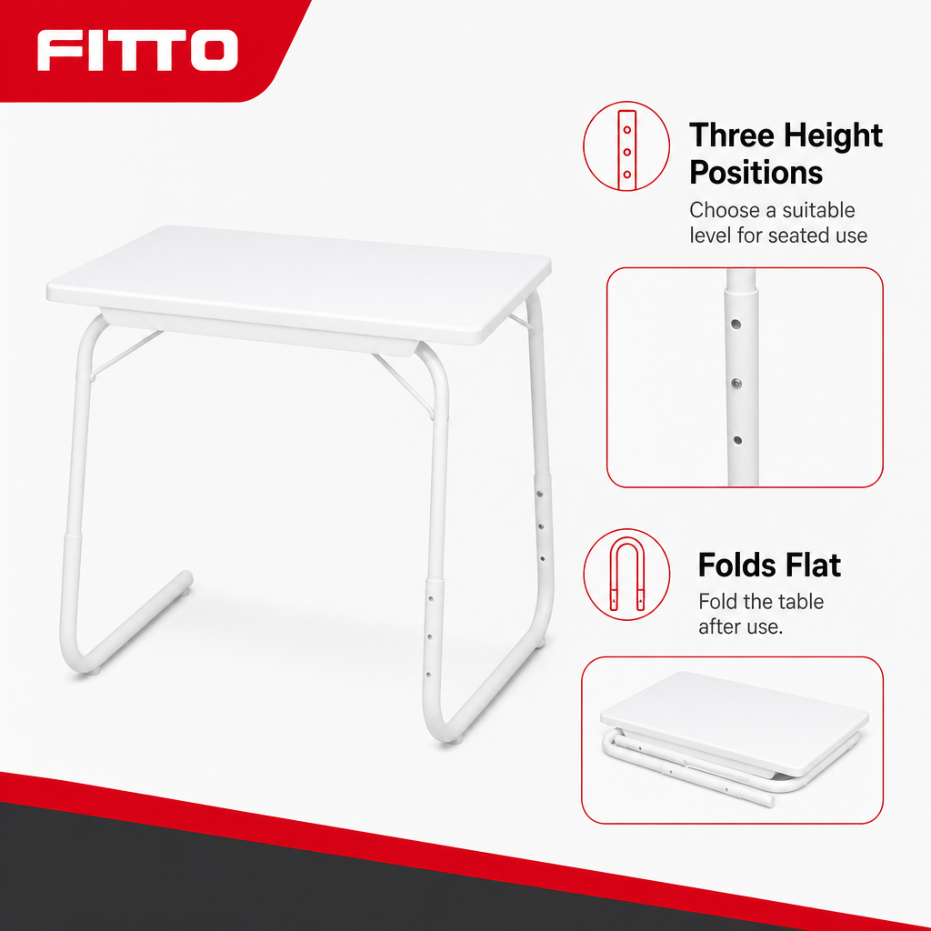 72 Pieces Foldable Laptop Tables, Portable TV Tray with Adjustable Height, White, 58 x 44 x 9 cm
