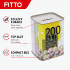 240 Pieces Metal Coin Saving Box, Square Euro-Themed Money Bank with Top Slot, 7.8 × 10.5 cm