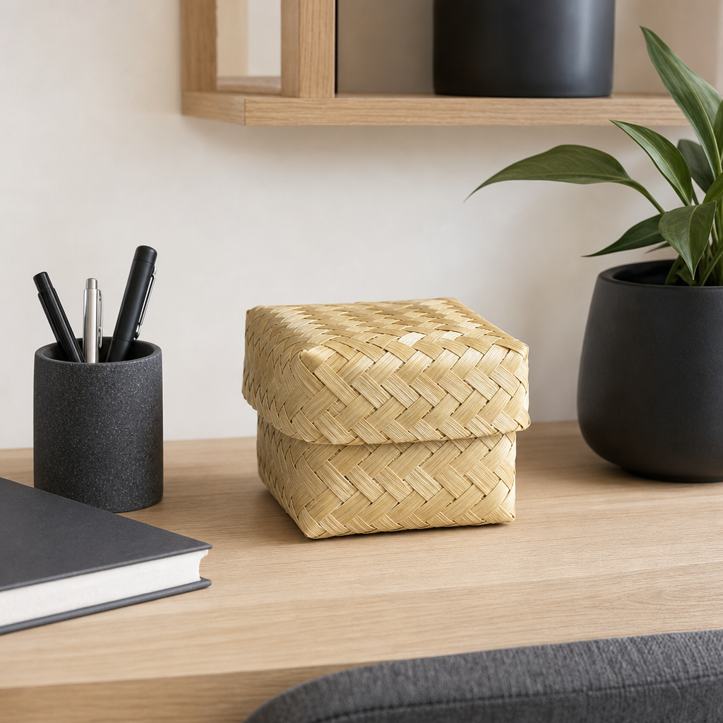 96 Pieces Handwoven Bamboo Square Storage Box with Lid, Natural Finish, 11 x 11 x 7 cm