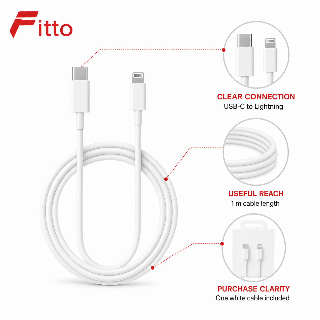 144 Pieces USB-C to Lightning Charge Cable, 1 m, White, Single Cable