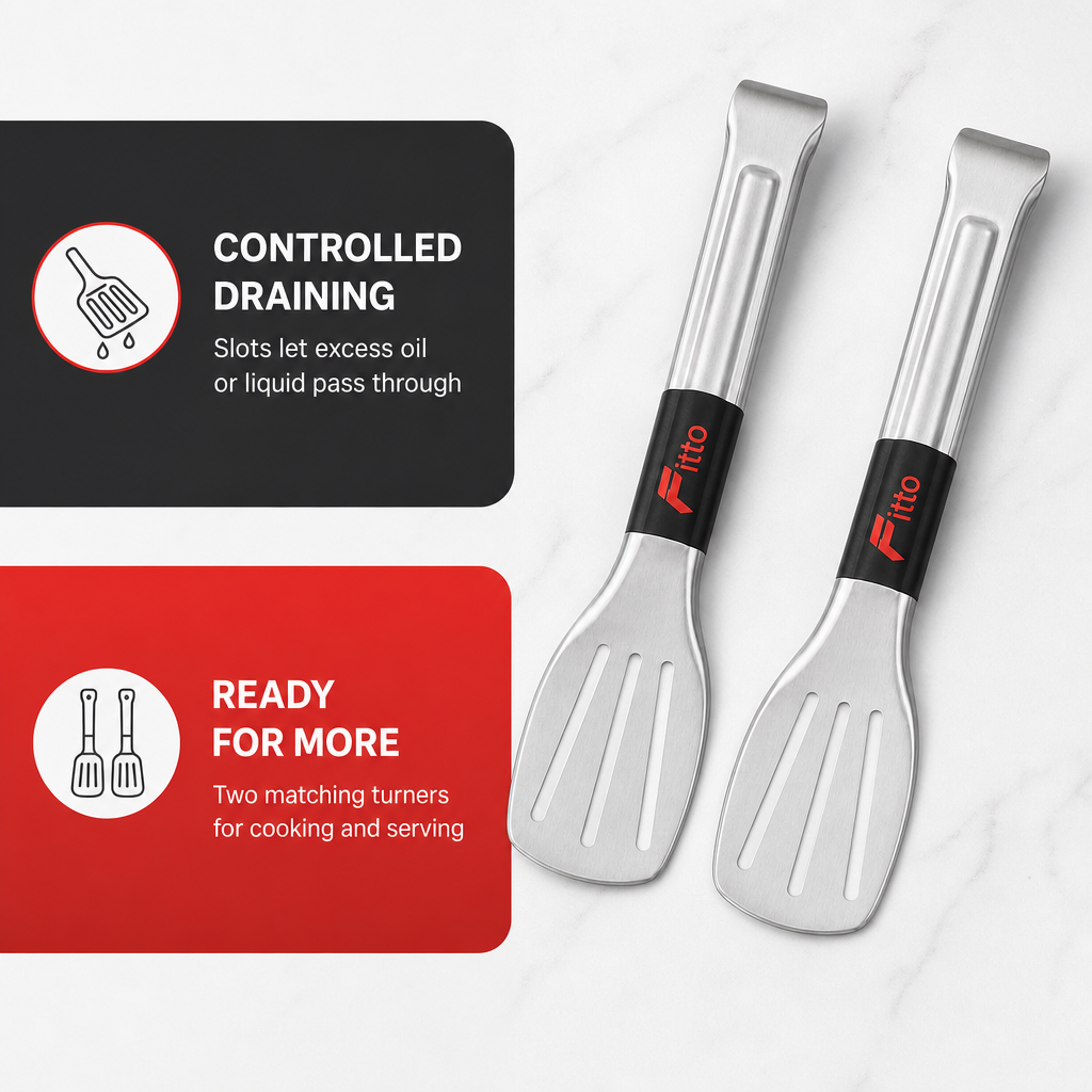 96 Pieces Slotted Turner Spatula Set, Stainless Steel, Silver and Black, 2 Pieces