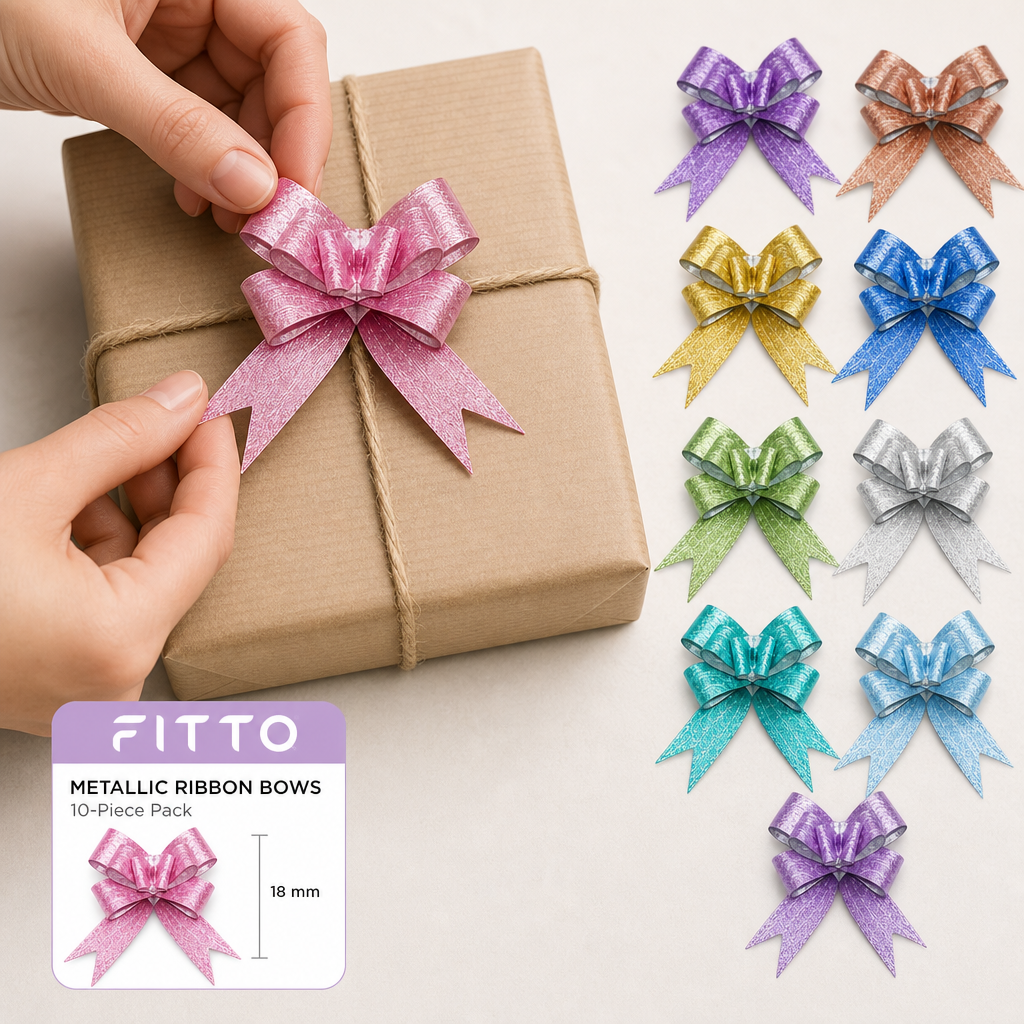 240 Pieces Assorted Colour Metallic Ribbon Bows, 18 mm, Ready-Made Decorative Accents, 10 Pieces