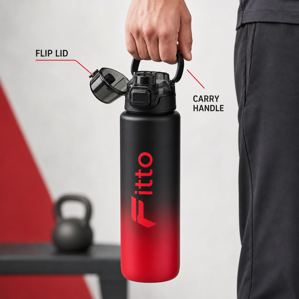 96 Pieces Sports Water Bottles 1000ml with Flip Lid and Carry Handle, Red