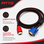 96 Pieces HDMI to VGA Adapter Cables, Braided, 20 cm, Single Cable for Video Connection