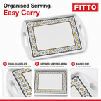 96 Pieces Rectangular Serving Trays with Dual Handles, 18 Inch, White and Grey with Yellow Accents