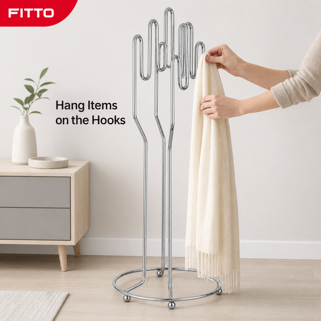 96 Pieces Stainless Steel Multi-Hook Hanging Stand with Circular Base, Freestanding Coat Stand, 1 Piece