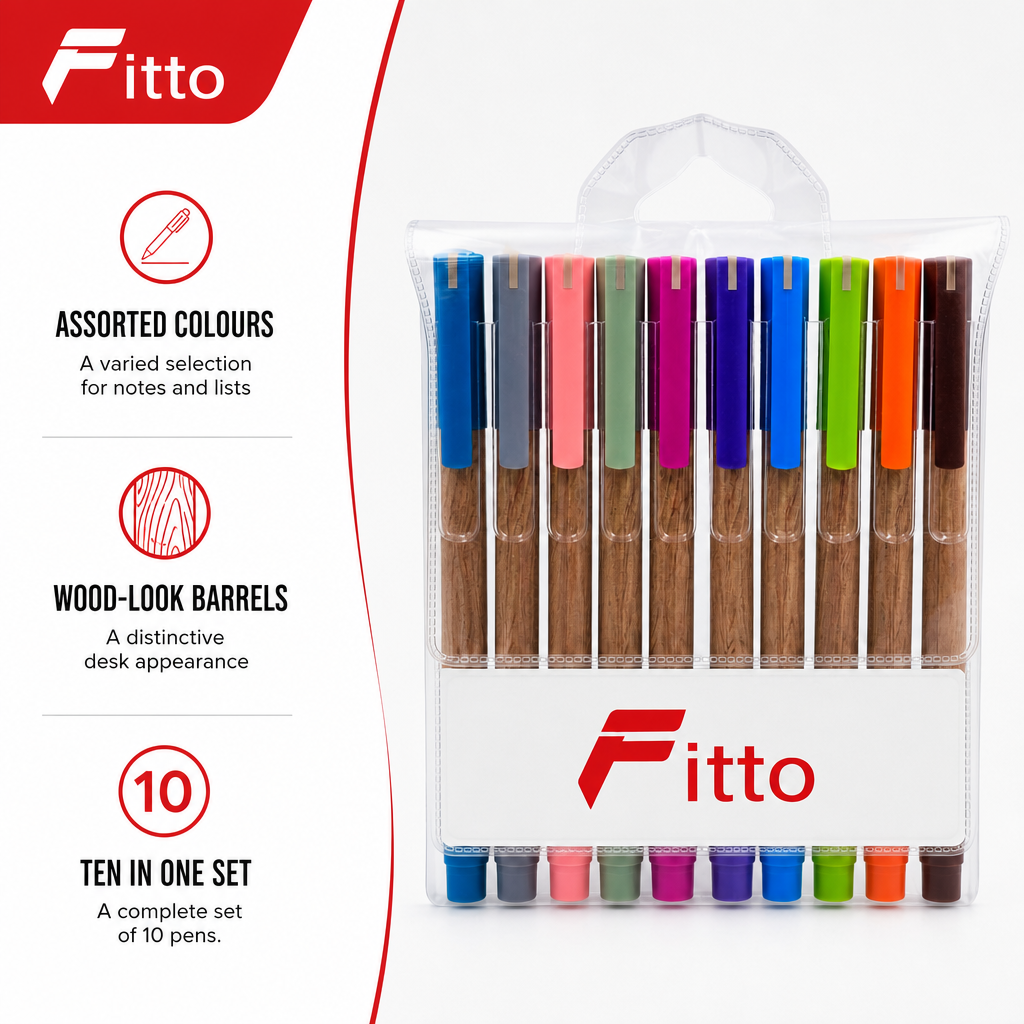 120 Pieces Ballpoint Pens, 1.0 mm, Assorted Colours, 10-Pack