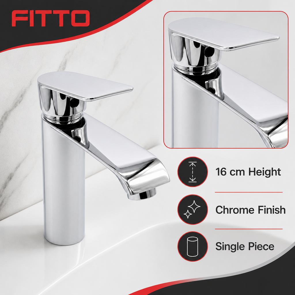 48 Pieces Basin Faucet, 16 cm Height, Chrome Finish, Single Piece