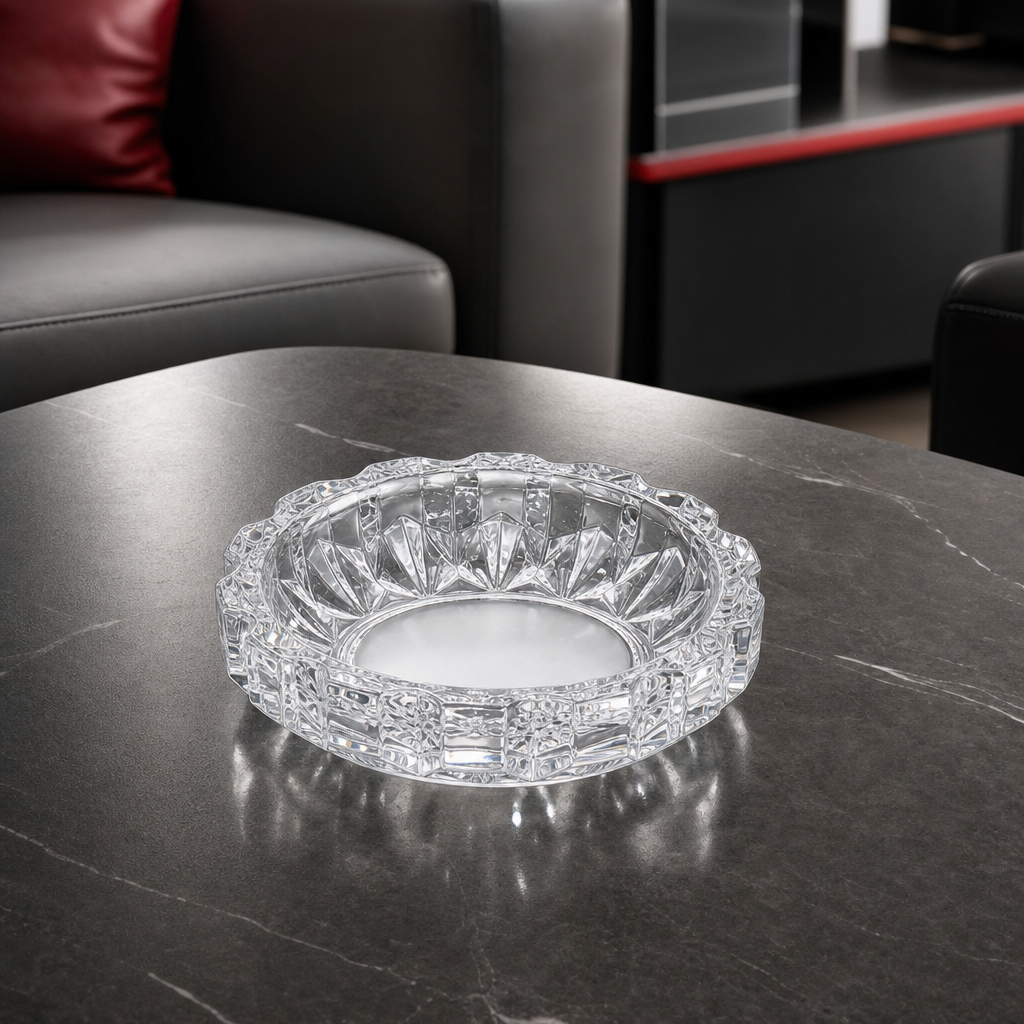 144 Pieces Clear Round Glass Ashtrays with Faceted Edge, 1 Piece
