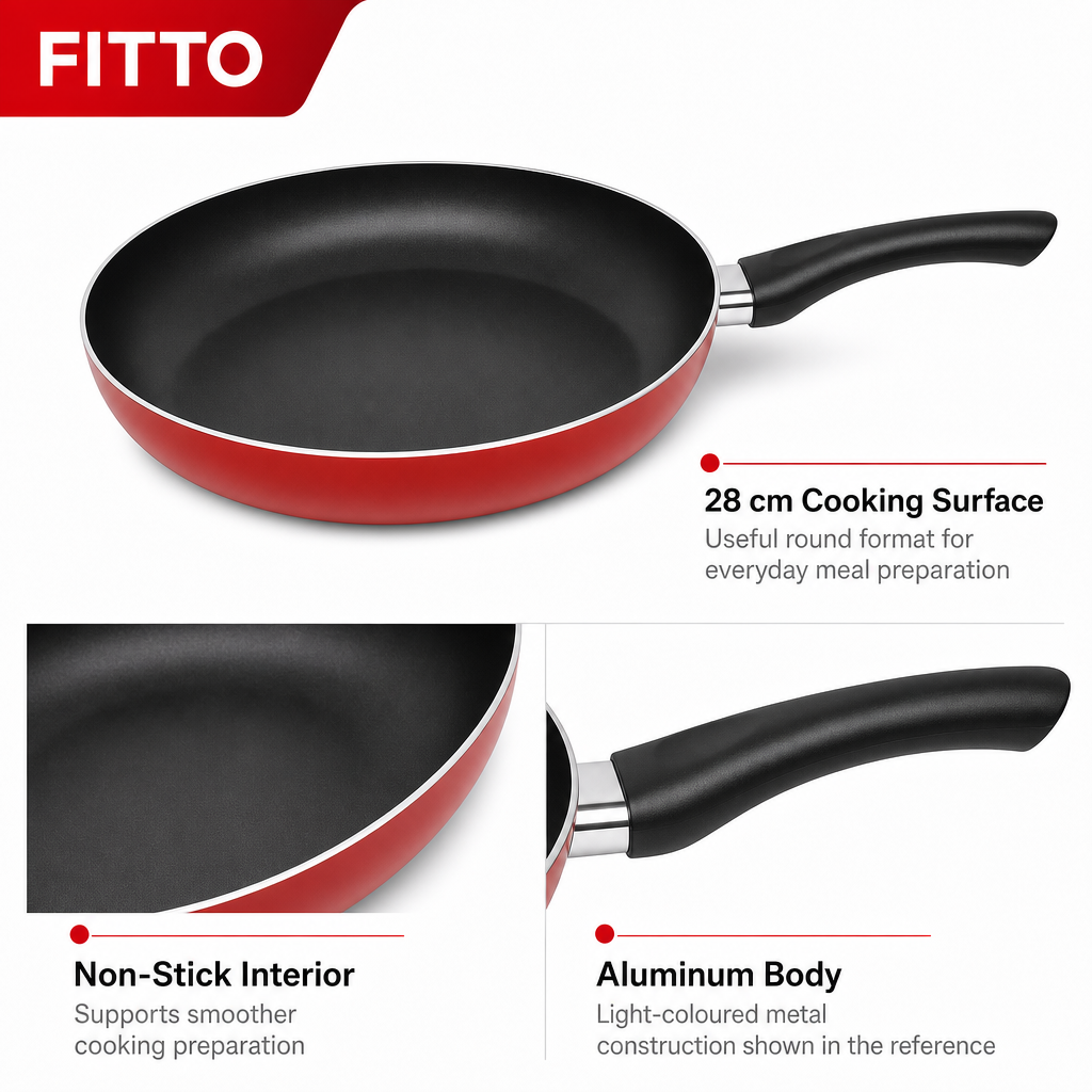 60 Pieces Red 28 cm Aluminum Non-Stick Frying Pan with Black Handle