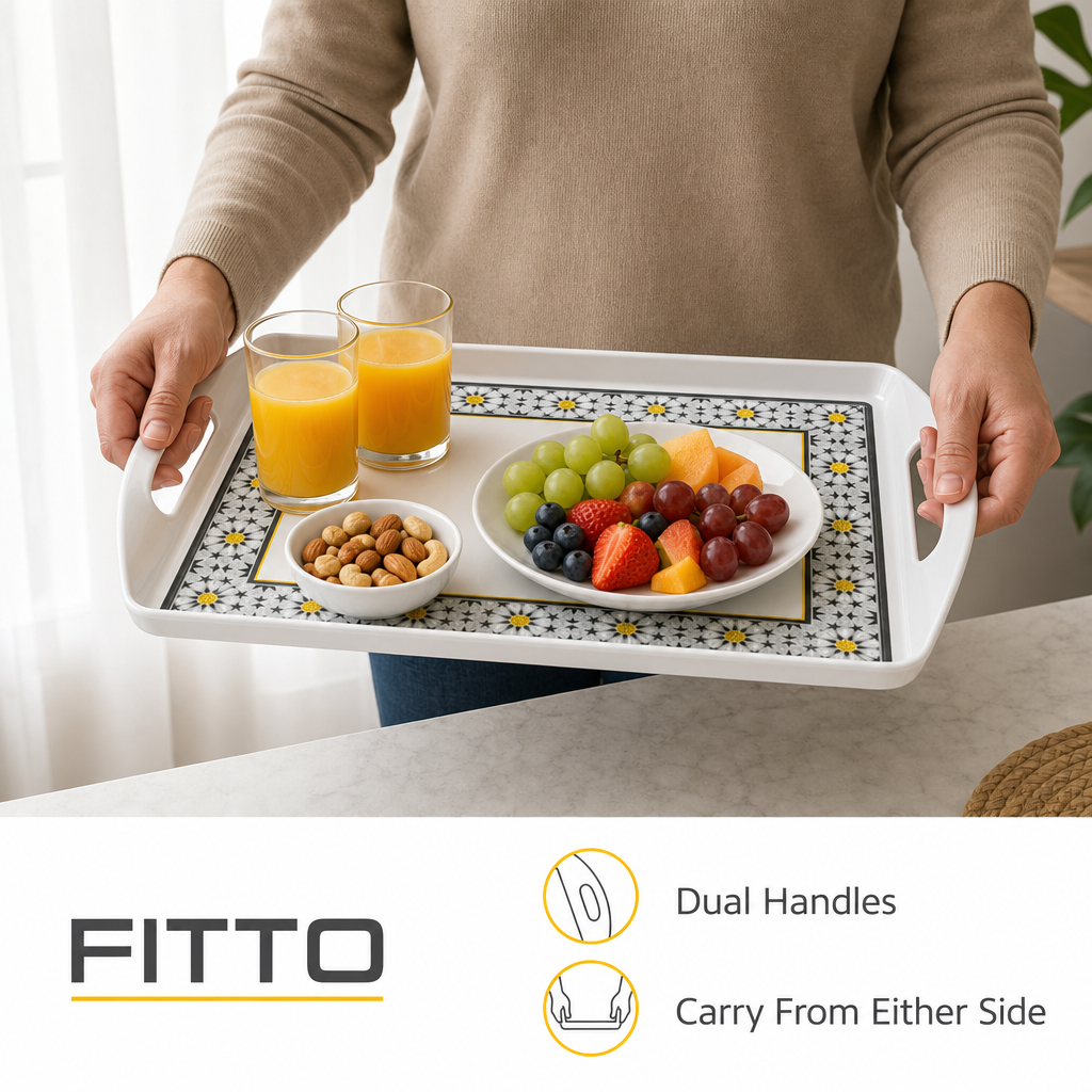 72 Pieces Rectangular Serving Trays with Dual Handles, 20 Inch, White Grey and Yellow Accents