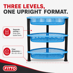 72 Pieces 3-Tier Plastic Storage Basket Rack, Light Blue and Black Vertical Organizer, 1 Unit, 50 x 35 x 18 cm