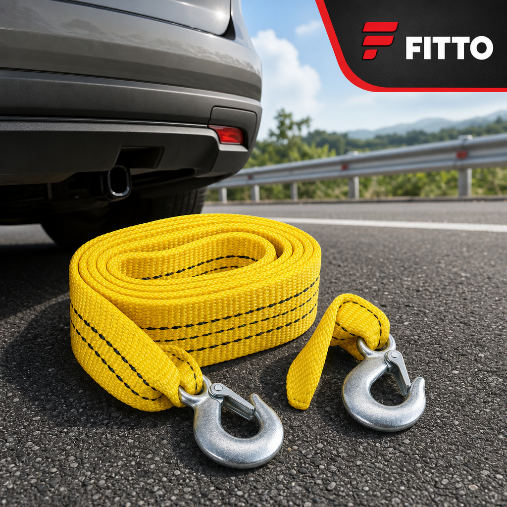 96 Pieces 5 Ton Nylon Car Tow Ropes with Two Safety Hooks, Yellow, 1 Piece