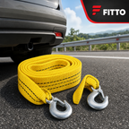 96 Pieces 5 Ton Nylon Car Tow Ropes with Two Safety Hooks, Yellow, 1 Piece
