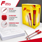 72 Pieces Ball Pens, Red Ink, 50 Pack for Office, School and Everyday Writing