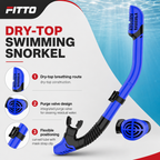 96 Pieces Dry Top Swimming Snorkel with Purge Valve, Flexible Tube and Mask Strap Clip, Blue