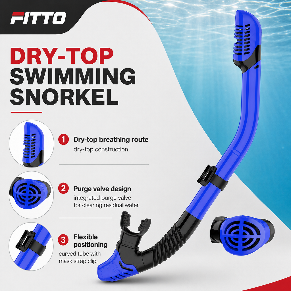 96 Pieces Dry Top Swimming Snorkel with Purge Valve, Flexible Tube and Mask Strap Clip, Blue