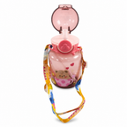 96 Pieces 640 ml Assorted Colour Cartoon Plastic Water Bottle with Shoulder Strap and Flip-Top Lid