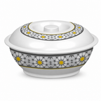 96 Pieces Melamine Lidded Serving Bowl, 10 Inch, White Floral Pattern