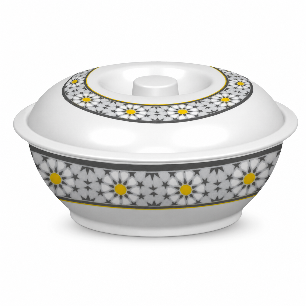 96 Pieces Melamine Lidded Serving Bowl, 10 Inch, White Floral Pattern