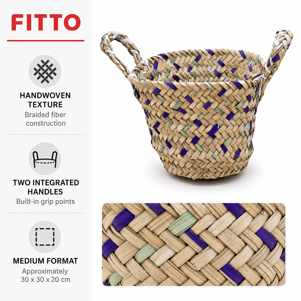 72 Pieces Handwoven Storage Baskets with Handles, Medium, Natural Tone with Purple and Mint Accents