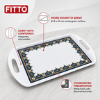 60 Pieces Melamine Rectangular Serving Trays with Handles, 24 Inch, White Decorative Border, 61.5 x 42 cm