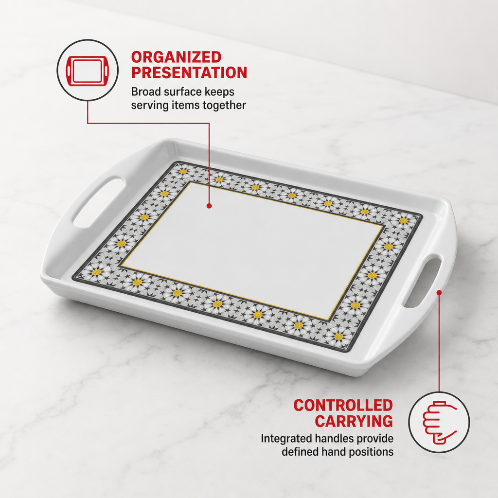 72 Pieces Rectangular Serving Trays with Dual Handles, 20 Inch, White Grey and Yellow Accents