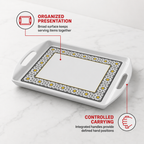 72 Pieces Rectangular Serving Trays with Dual Handles, 20 Inch, White Grey and Yellow Accents