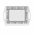 96 Pieces Melamine Serving Trays with Double Handles, Rectangular 15 Inch, Grey Geometric Border