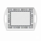 96 Pieces Melamine Serving Trays with Double Handles, Rectangular 15 Inch, Grey Geometric Border