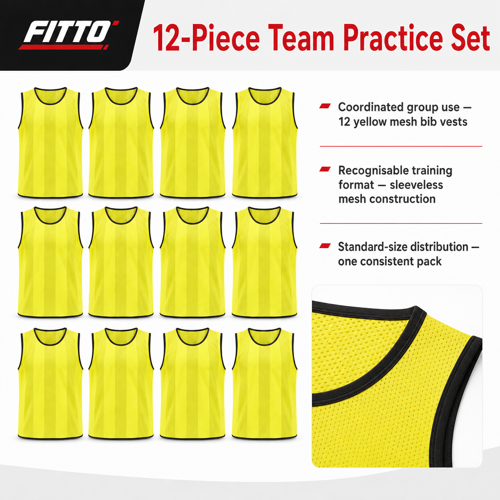 48 Pieces Mesh Sports Training Bib Vests, Standard Size, Yellow, 12-Piece Pack