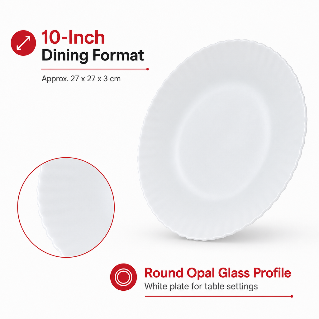 96 Pieces Opal Glass Dinner Plate, Round White Tablewares, 10 Inch