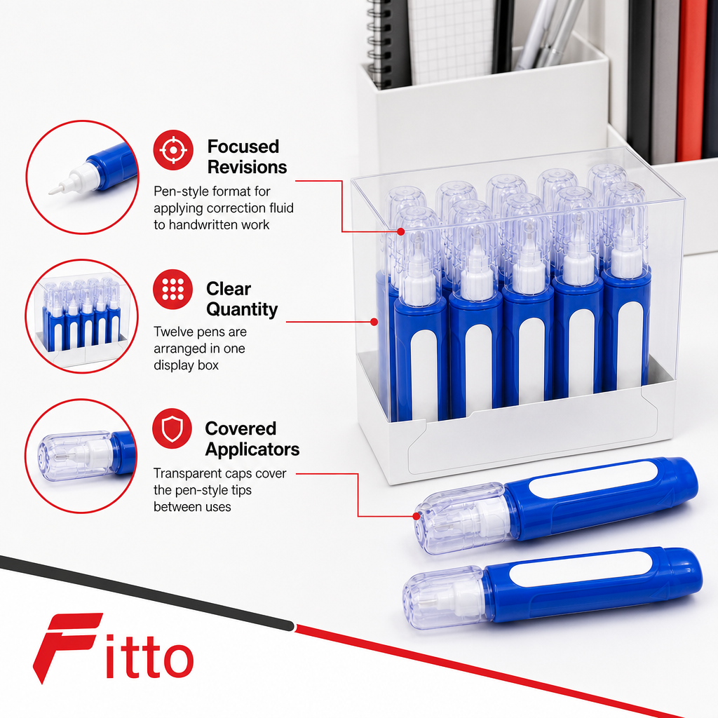 96 Pieces Correction Fluid Pens, Blue and White, 12 ml, 12-Piece Display Box