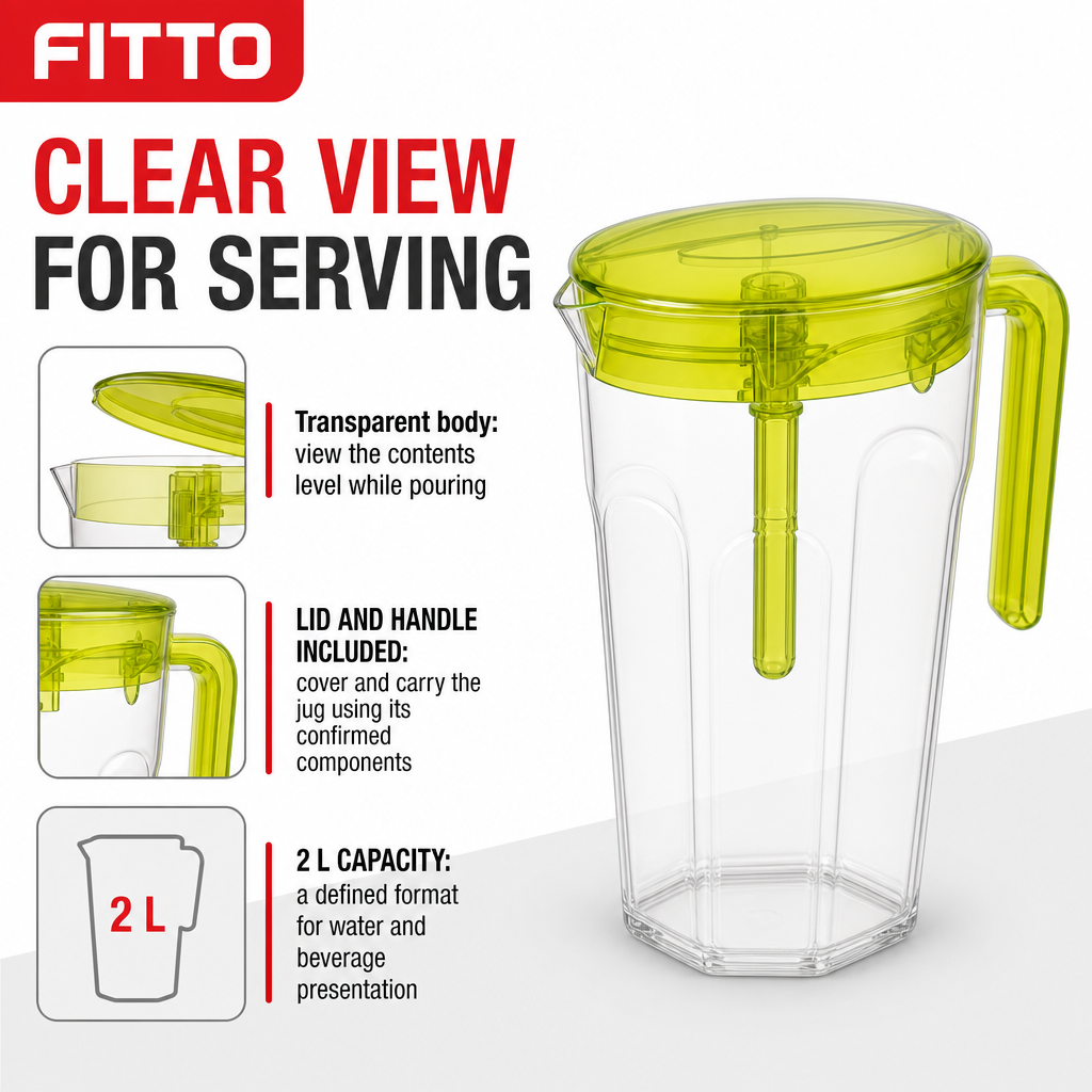 96 Pieces Water Jugs With Lid and Handle, 2 L Transparent Plastic Rectangular Pitcher, Assorted Colour, 1 Piece