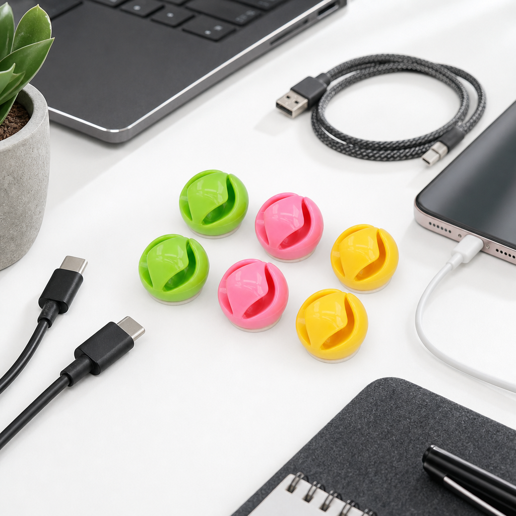 120 Pieces Self-Adhesive Cable Clips, 6-Piece Cord Organizer Set, Assorted Colours for Desk and Workstation Cable Routing